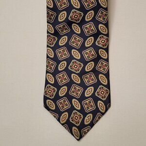 Tommy Hilfiger Vintage Tie Men's Classic Geo Medallion Print Navy Red Gold Silk